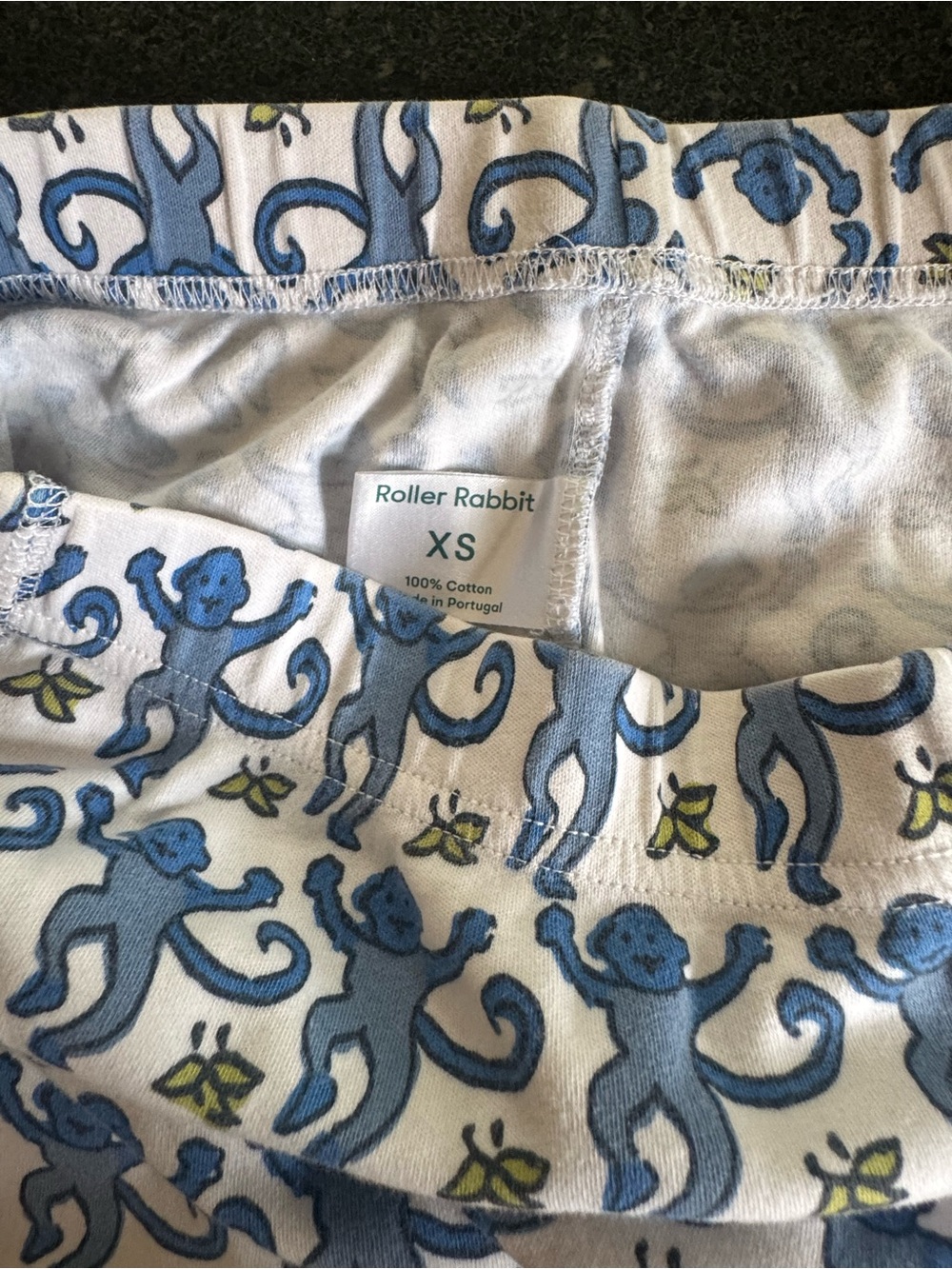 Roller Rabbit White Leggings with Blue Monkey Print